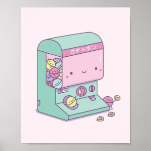 Poster Bonito Brinquedo de Cápsula Gachapon Japão Doodle