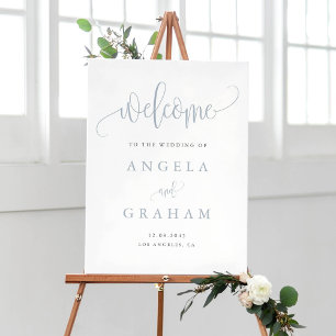 Poster Bonito caligrafia Dusty Blue Weding Welcome