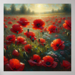 Poster Bonito Campo Vermelho Poppy no Dia de Verão