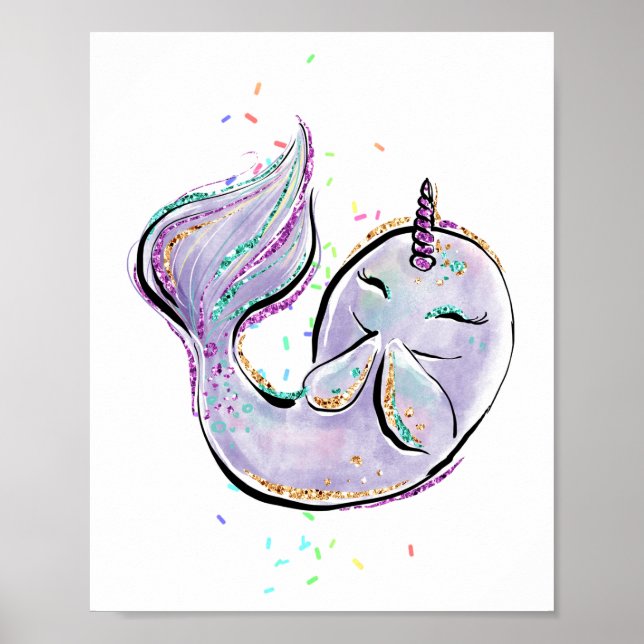 Poster Bonito Cartoon Narwhal Kawaii Ilustração Adicionar (Frente)