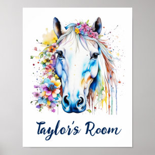 Poster Bonito Cavalo Branco Floral Personalizado
