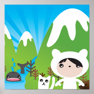 Poster bonito da ilustração da montanha para o