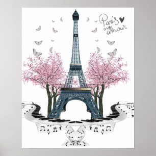 Poster bonito da torre Eiffel do caso amoroso de