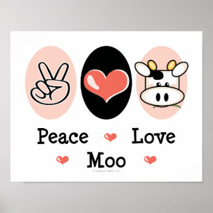 Poster bonito da vaca do MOO do amor da paz