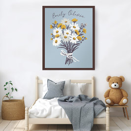 Poster Bonito Daisy Buquê Retro Moderno NOME DE BEBÊ PERS