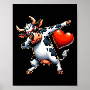 Poster Bonito Divertido Cow Legal Dabbing Coração Dia dos