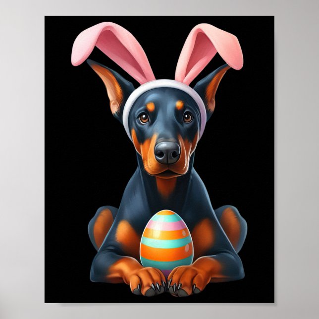 Poster Bonito Doberman Pinscher Cachorro Páscoa Abraço Ov (Frente)
