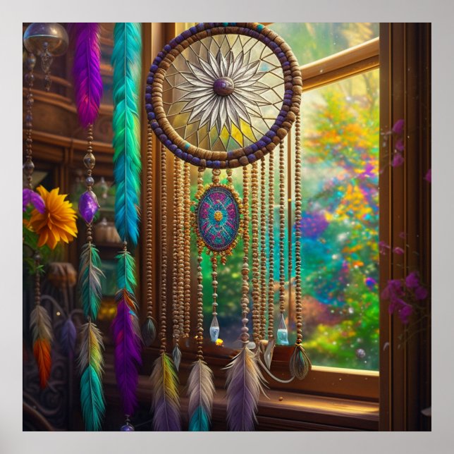 Poster Bonito Dreamcatcher no Boho Roxo da Janela (Frente)