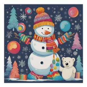 Póster Bonito e Colorido Neve de Natal