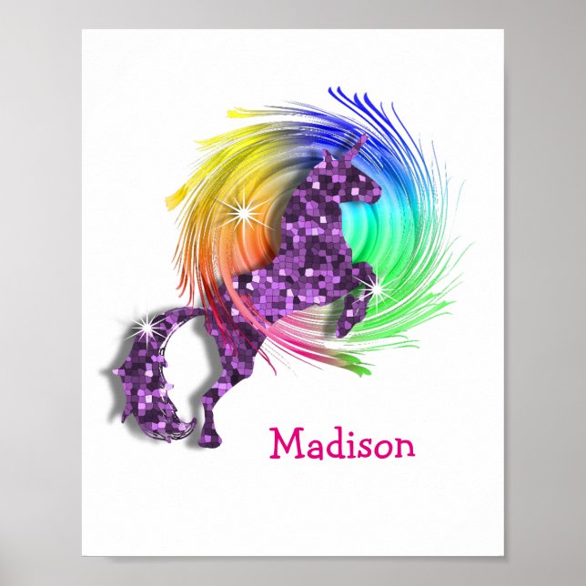 Poster Bonito Fantasy Rainbow Unicorn Personalizado Impre (Frente)