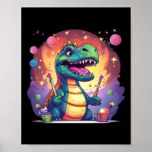 Poster Bonito Festa De Dinossauro Para Meninos E Gir