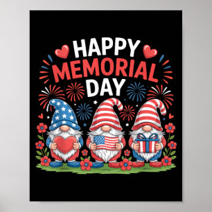 Poster Bonito Gnome Patriótico Feliz Dia do Memorial Verm
