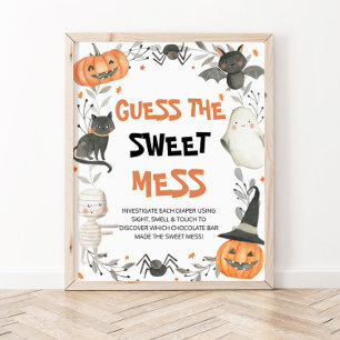 Poster Bonito Halloween adivinha o Chá de fraldas doce do