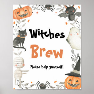 Poster Bonito Halloween Bruxas Fantasmas Bream Sinal de B