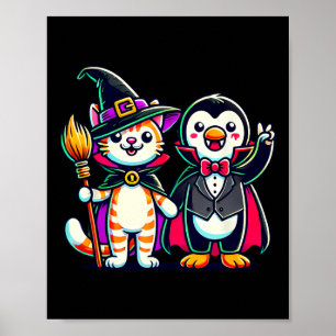 Poster Bonito Halloween Kids Pinguin Vampiro Cat Witn Fun