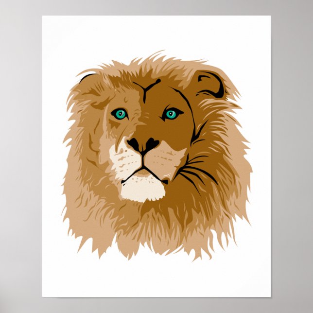 Poster bonito leão macho com olhos azuis (Frente)