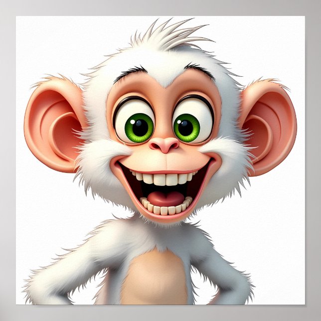 Poster Bonito macaco branco sorridente (Frente)