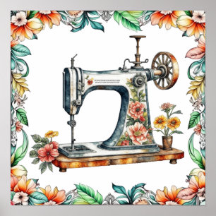 Poster Bonito Máquina Floral Vintage