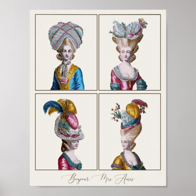 Poster Bonito Marie Antoinette Hats Desenho de Moda (Frente)