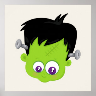 Poster Bonito monstro verde Frankenstein face ao Dia das