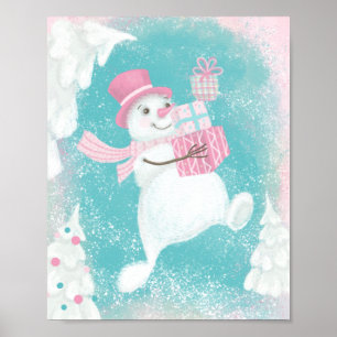 Poster Bonito Neve Rosa e Mint de Natal
