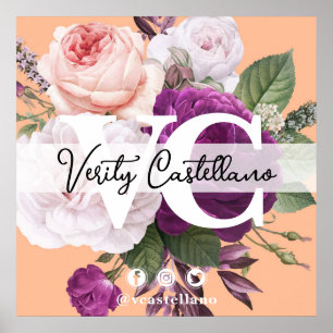 Poster Bonito Peach Vintage Floral Personal Cartão de vis