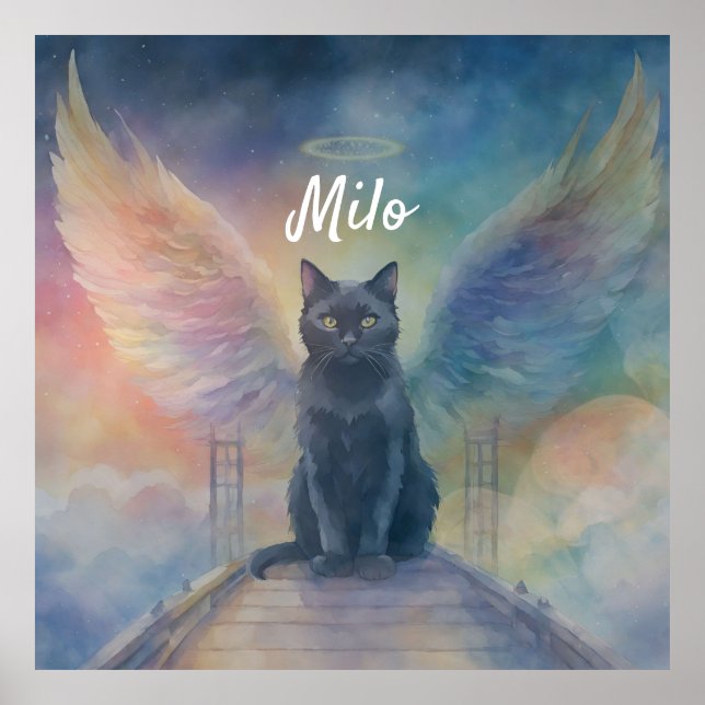 Poster Bonito Presente de Pet Memorial de Gato Negro (Frente)