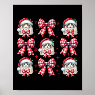 Poster Bonito Ragdolé Gato Xadrez Vermelho Arco Natal