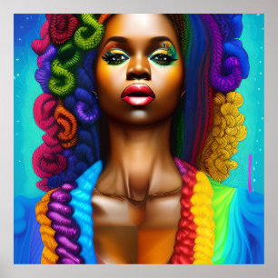 Poster Bonito Rainbow Cute Hair Negro Melanina Afro