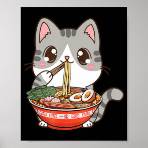 Poster Bonito Ramen Cat Kawaii Anime Comida Japonês Menin