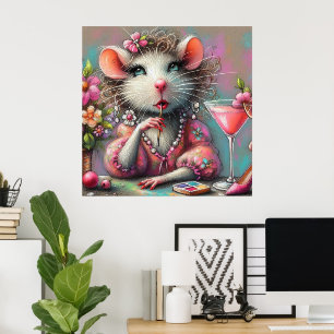 Poster Bonito Rat Lady Tendo um Martini Contemplando