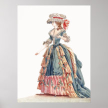 Bonito Regência Azul e Rosa Desenho de Moda Francê