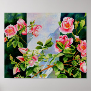 Poster Bonito rosa, rosas vermelhas, flor aquarela