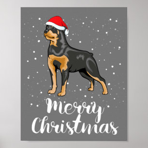 Poster Bonito Rottweiler Santa Hat Feliz Figurino de Nata