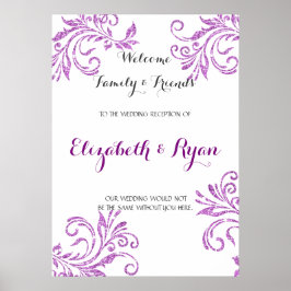 Poster Bonito Roxo Faux Glitter, Casamento Personalizado 