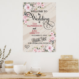 Poster Bonito Sinal de Boas-vindas do Casamento Floral