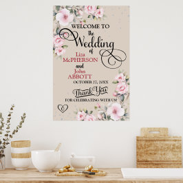Poster Bonito Sinal de Boas-vindas do Casamento Floral