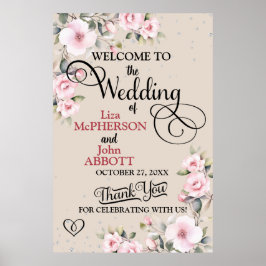 Poster Bonito Sinal de Boas-vindas do Casamento Floral