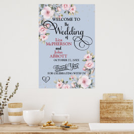 Poster Bonito Sinal de Boas-vindas do Casamento Floral
