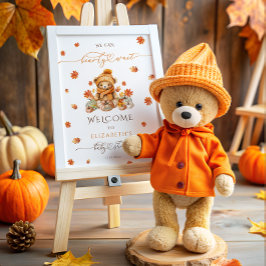 Poster Bonito Urso de Teddy e Chá de fraldas de Pumpkins 