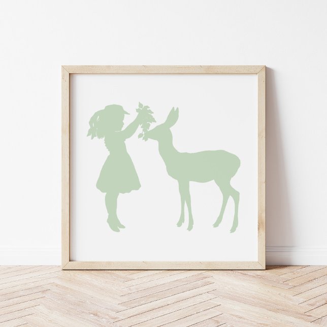 Poster Bonito Vintage Girl and Deer Silhouette (Criador carregado)