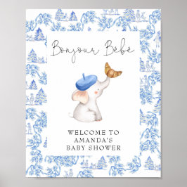 Poster Bonjour Bebe Blue French Boy Welcome Chá de fralda