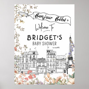 Poster Bonjour Bebe Gênero Chá de fraldas neutro Bem-vind