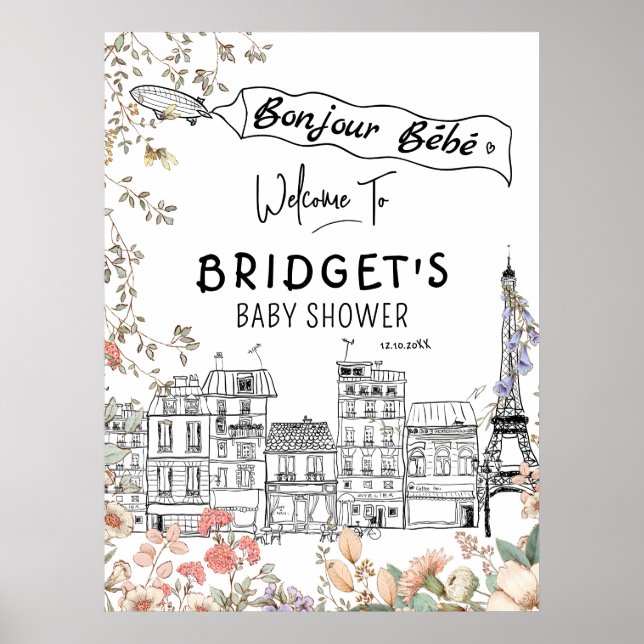 Poster Bonjour Bebe Gênero Chá de fraldas neutro Bem-vind (Frente)