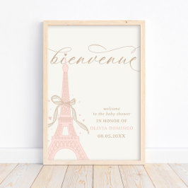 Poster Bonjour Bébé Pink Paris Eiffel Tower Welcome Sign