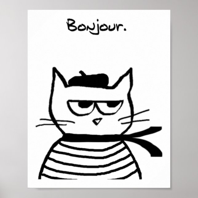 Poster Bonjour French Cat Funny (Frente)