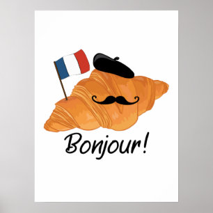 Poster Bonjour French Croissant - França Comida Engraçada