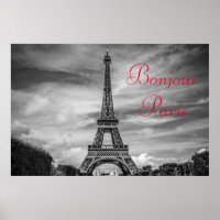 Bonjour Paris Preto Branco Torre Eiffel Viagem