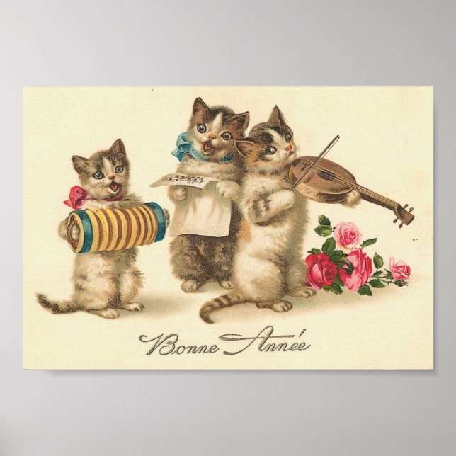 Póster Bonne Annee Vintage Cats (Frente)