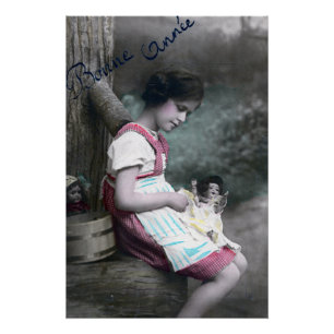 Póster Bonne Année Vintage Girl com Dolll
